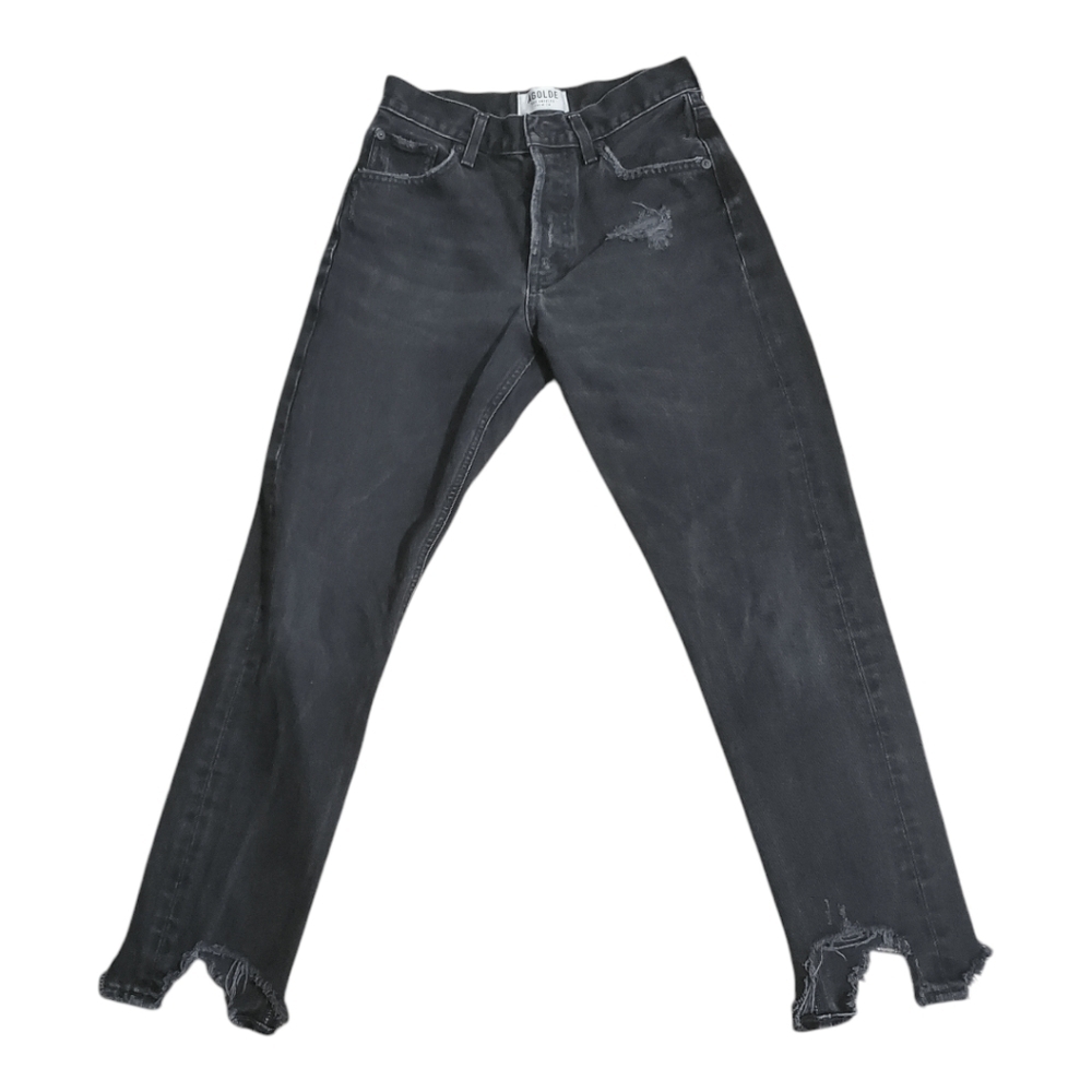 Agolde Jamie High Rise Skinny Very Distressed Black Cropped Jeans Size 24